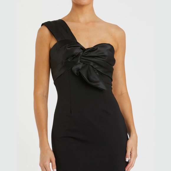 Mac Duggal 49547 Size 8 Black One Shoulder Draped Bow Trumpet Gown Maxi Dress - Picture 3 of 4